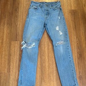 Levi's Light Blue Distressed Straight-Leg Jeans